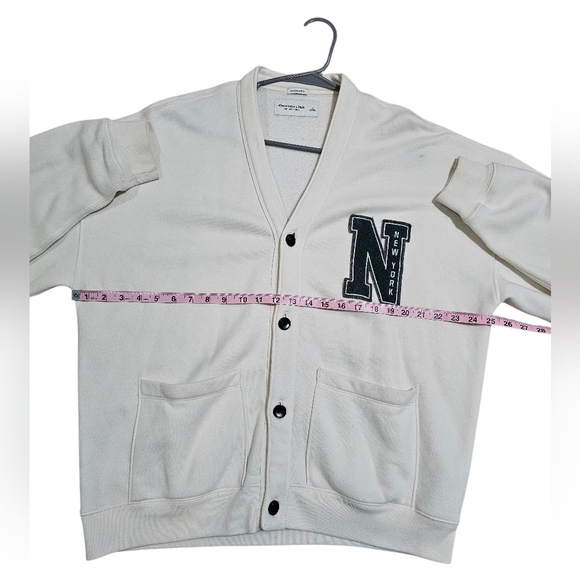 Abercrombie & Fitch Mens Oversized Soft Fleece Varsity Cardigan L New York Patch - Picture 7 of 8